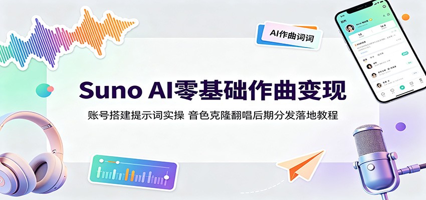 Suno AI零基础作曲变现：账号搭建提示词实操，音色克隆翻唱后期分发落地教程-海淘下载站