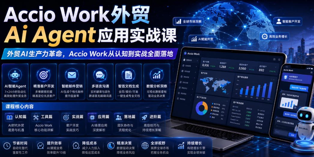 Accio Work外贸Ai Agent应用实战课，外贸AI生产力革命，Accio Work从认知到实战全面落地-海淘下载站