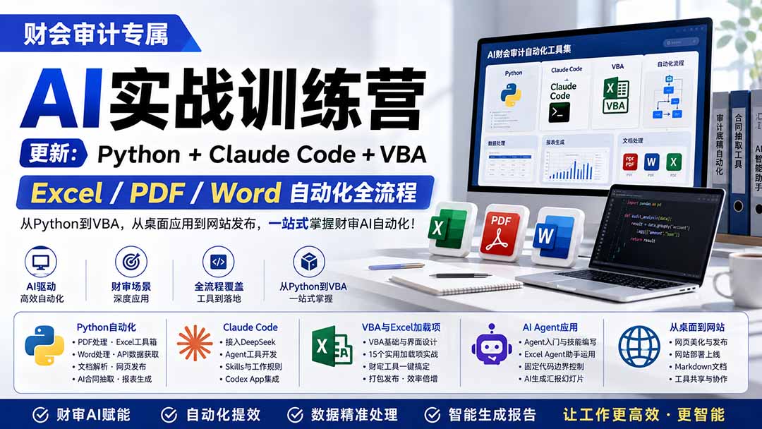 财会审计专属 AI实战训练营：Python+Claude Code+VBA，Excel/PDF/Word自动化全流程 (更新-海淘下载站