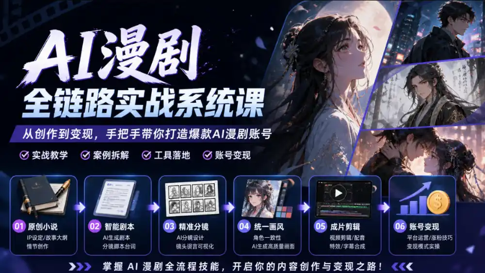 AI漫剧全链路实战系统课|原创小说、智能剧本、精准分镜、统一画风、成片剪辑、账号变现实操教学(更新1018)-海淘下载站