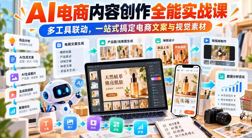 【无水印】AI电商内容创作全能实战课｜多工具联动，一站式搞定电商文案与视觉素材-海淘下载站