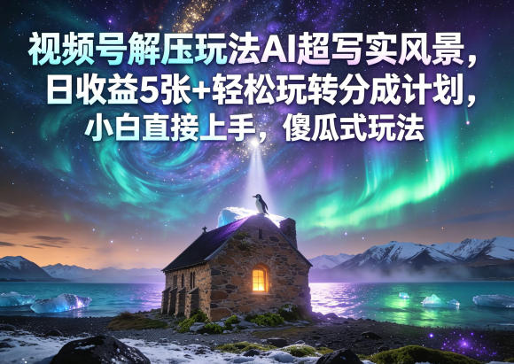 视频号解压玩法AI超写实风景，日收益5张+轻松玩转分成计划，小白直接上手，傻瓜式玩法-海淘下载站