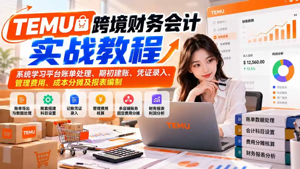 TEMU跨境财务会计实战教程:系统学习平台账单处理、期初建账、凭证录入、管理费用、成本分摊及报表编制-海淘下载站