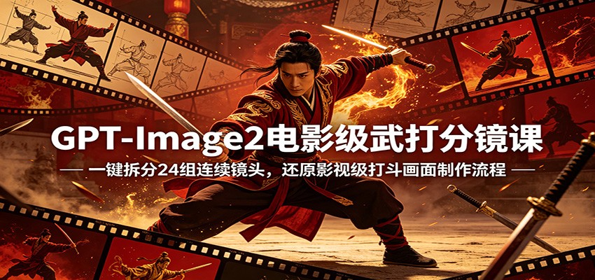 GPT-Image2电影级武打分镜课：一键拆分24组连续镜头，还原影视级打斗画面制作流程-海淘下载站
