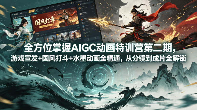 全方位掌握AIGC动画特训营第二期，游戏宣发+国风打斗+水墨动画全精通，从分镜到成片全解锁-海淘下载站
