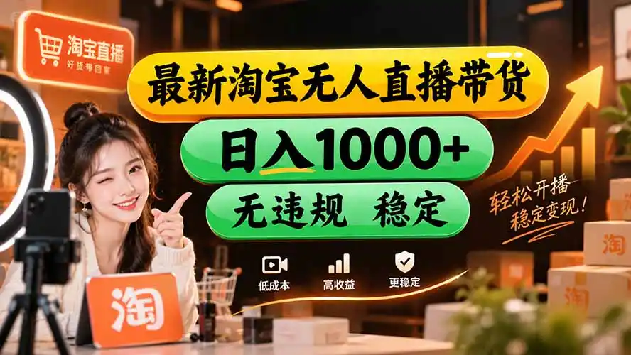 【新技术】淘宝无人直播,独家,日入2K+,无封号,可矩阵,长期稳定-海淘下载站