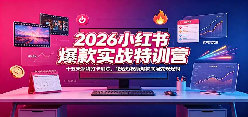 2026小红书爆款实战特训营：十五天系统打卡训练，吃透短视频爆款底层变现逻辑-海淘下载站