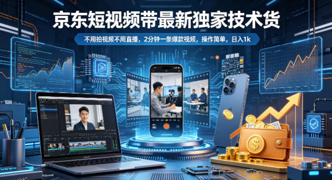 京东短视频带货最新独家技术，不用拍视频不用直播，2分钟一条爆款视频，操作简单，日入1k+【揭秘】-海淘下载站