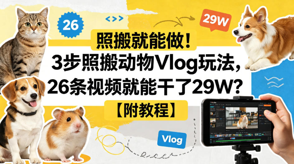 照搬就能做！3步照搬动物Vlog玩法，26条视频就能干了29W？【附教程】【赠coze一键生成工作流】-海淘下载站