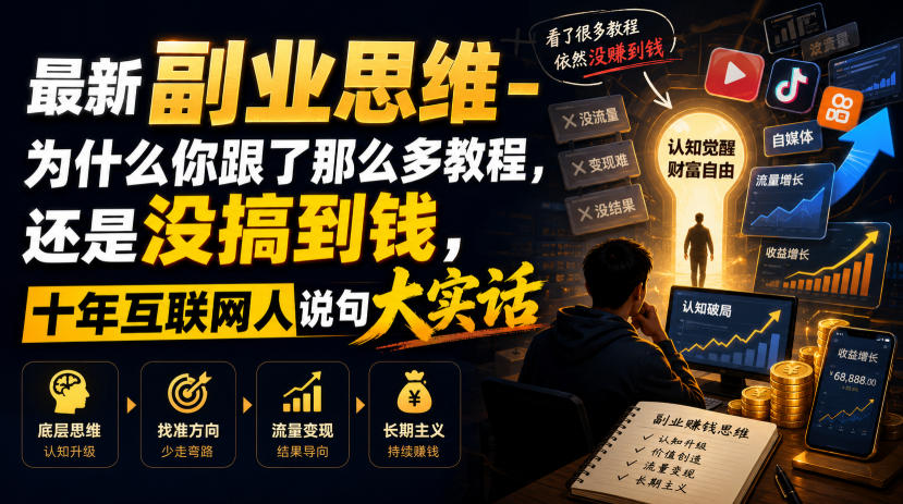 最新副业思维-为什么你跟了那么多教程,还是没搞到钱,十年互联网人说句大实话【揭秘】-海淘下载站