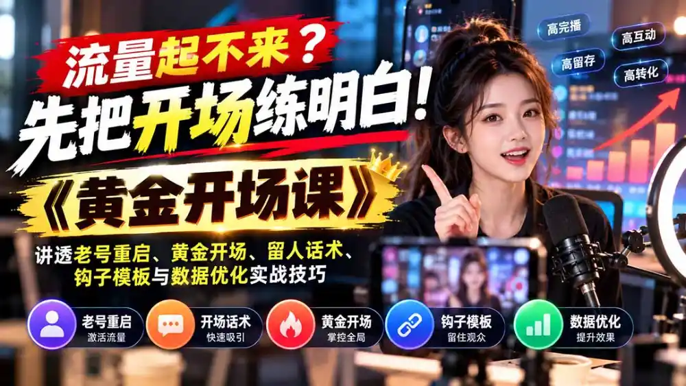 流量起不来？先把开场练明白！《黄金开场课》讲透老号重启、黄金开场、留人话术、钩子模板与数据优化实战技巧-海淘下载站