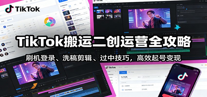 TikTok搬运二创运营全攻略：刷机登录、洗稿剪辑 、过中技巧，高效起号变现-海淘下载站