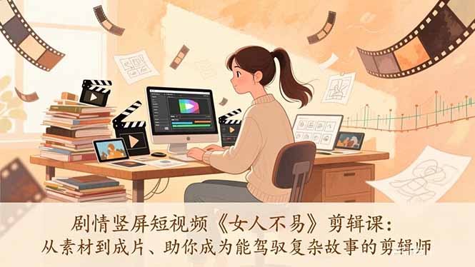 剧情竖屏短视频《女人不易》剪辑课：从素材到成片、助你成为能驾驭复杂故事的剪辑师-海淘下载站