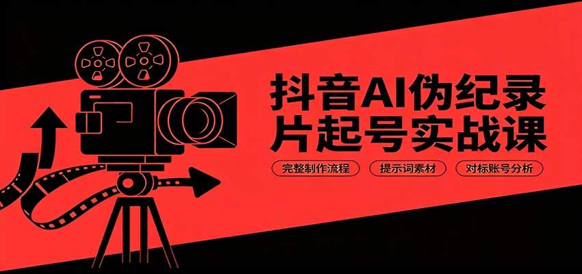 抖音AI伪纪录片起号实战课：完整制作流程，提示词素材，对标账号分析-海淘下载站