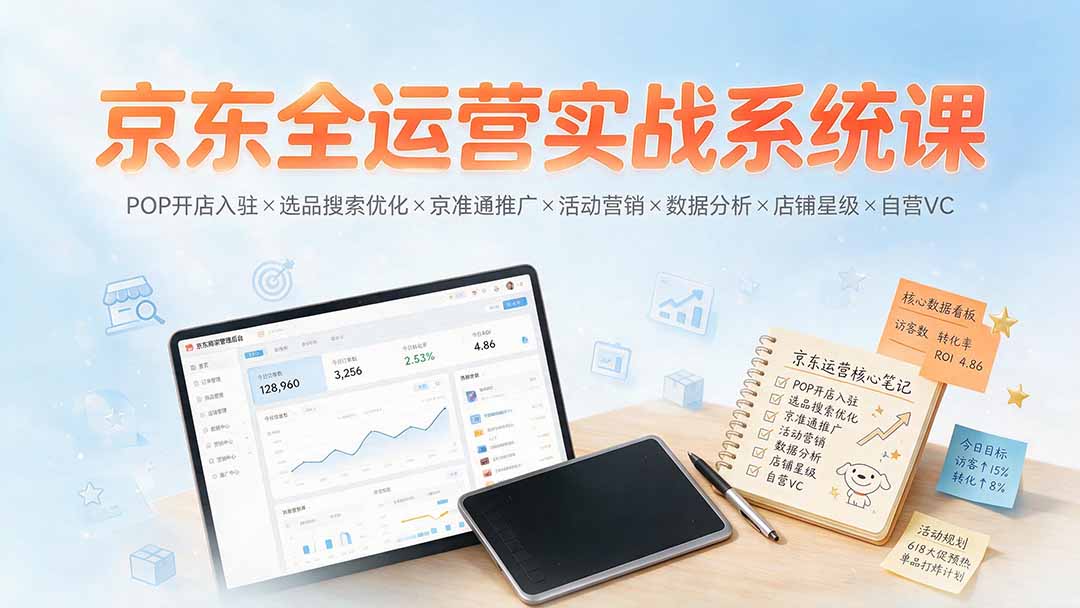 京东全运营实战系统课：POP开店入驻×选品搜索优化×京准通推广×活动营销×数据分析×店铺星级×自营VC-海淘下载站