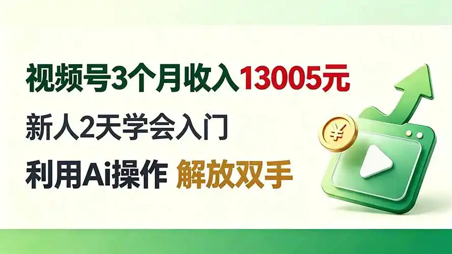 视频号3个月收入13005元， 新人2天学会入门， 利用Ai操作 解放双手！-海淘下载站