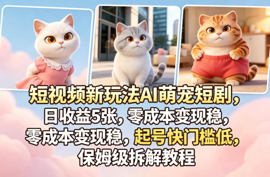短视频新玩法AI萌宠短剧，日收益5张，零成本变现稳，起号快门槛低，保姆级拆解教程-海淘下载站