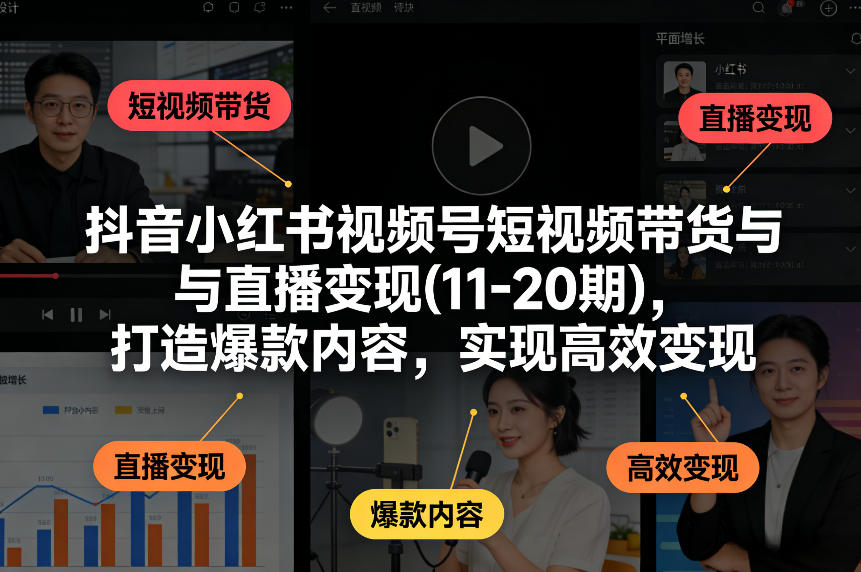 抖音小红书视频号短视频带货与直播变现(10-21期)，打造爆款内容，实现高效变现(更新05月08日)-海淘下载站