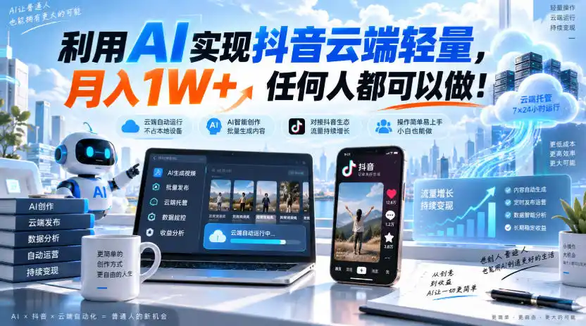 利用AI实现抖音云端轻量,月入1W+,任何人都可以做!【揭秘】-海淘下载站