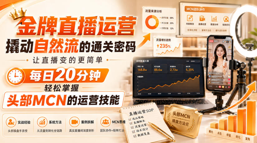 金牌直播运营撬动自然流的通关密码,让直播变的更简单,每日20分钟,轻松掌握头部MCN的运营技能 金牌直播运营撬动自然流的通关密码,让直播变的更简单,每日20分钟,轻松掌握头部MCN的运营技能